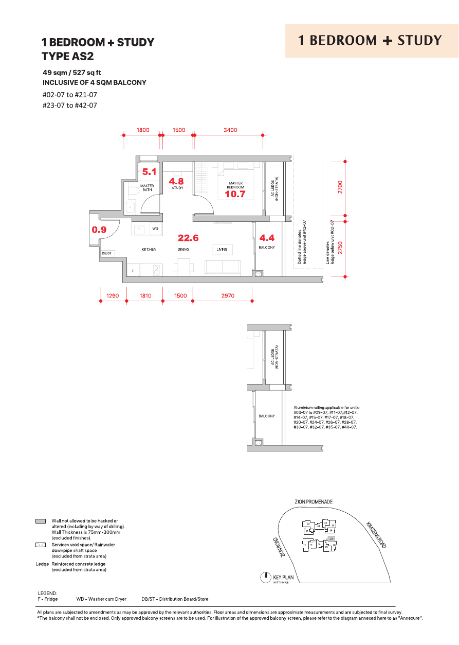 1-Bedroom + Study, Type AS2