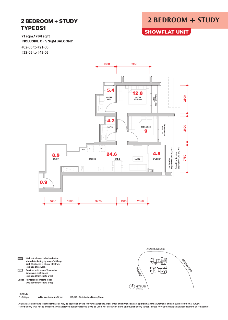 2-Bedroom + Study, Type BS1